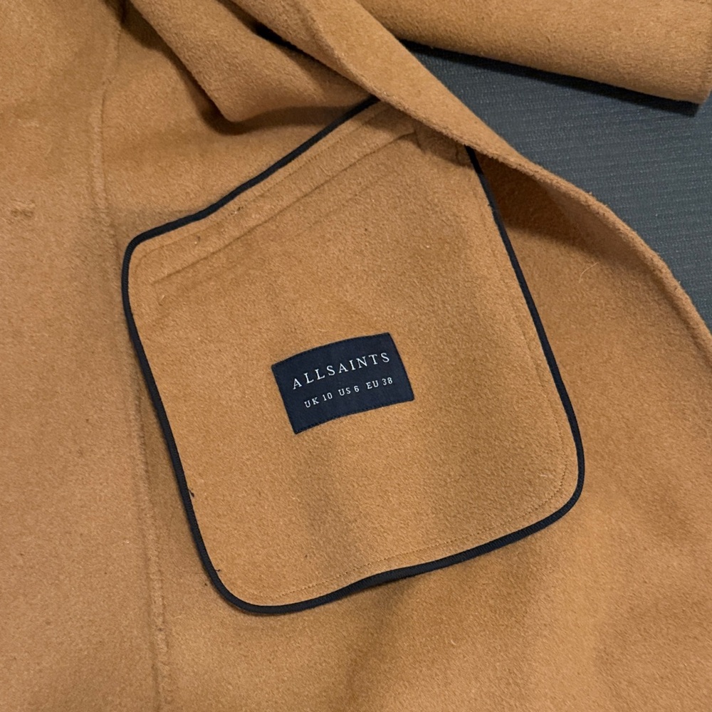 AllSaints Camel Wool Belted Coat - Picture 7 of 9